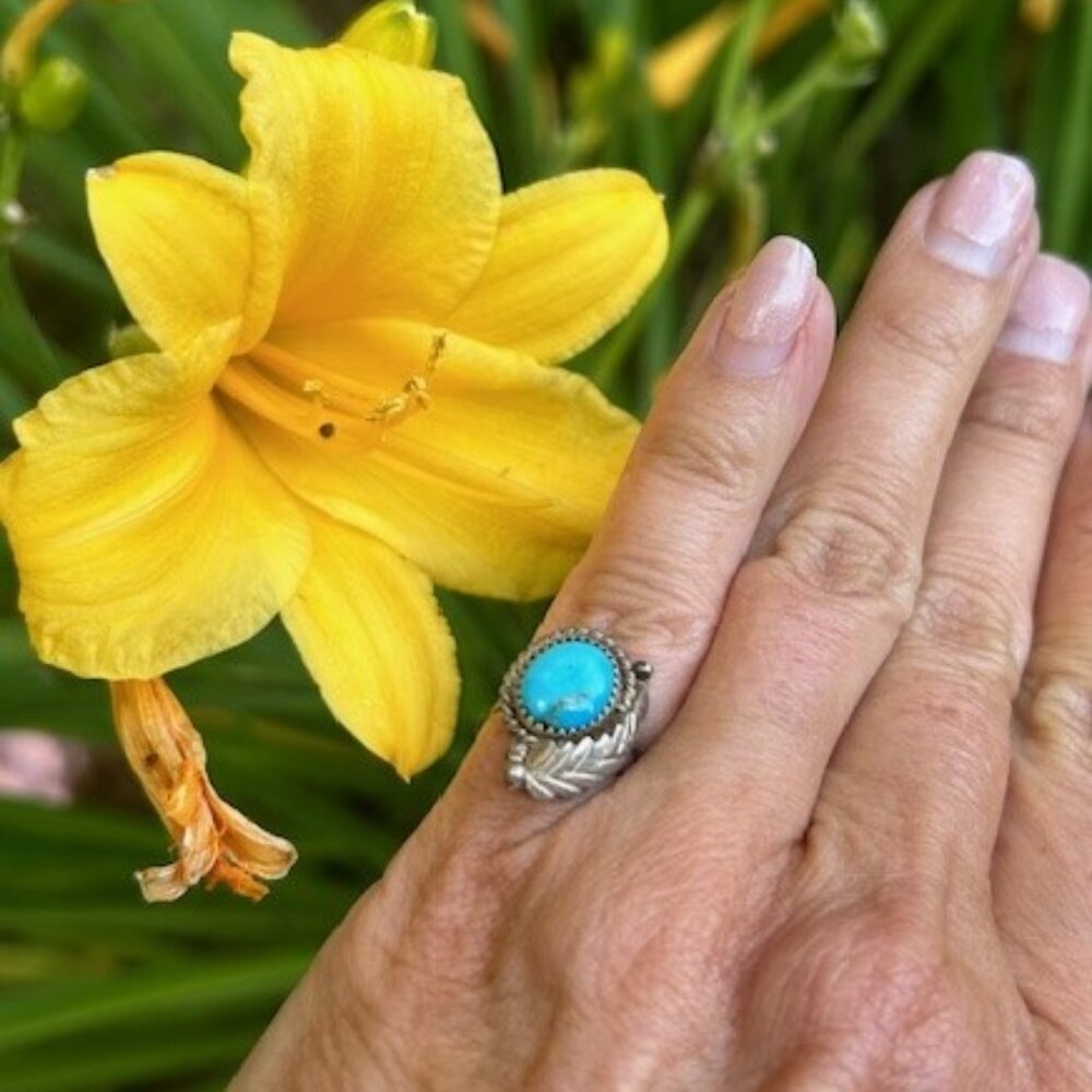 925 Silver Turquoise Feather Shadow Box RING - Picture 4 of 9